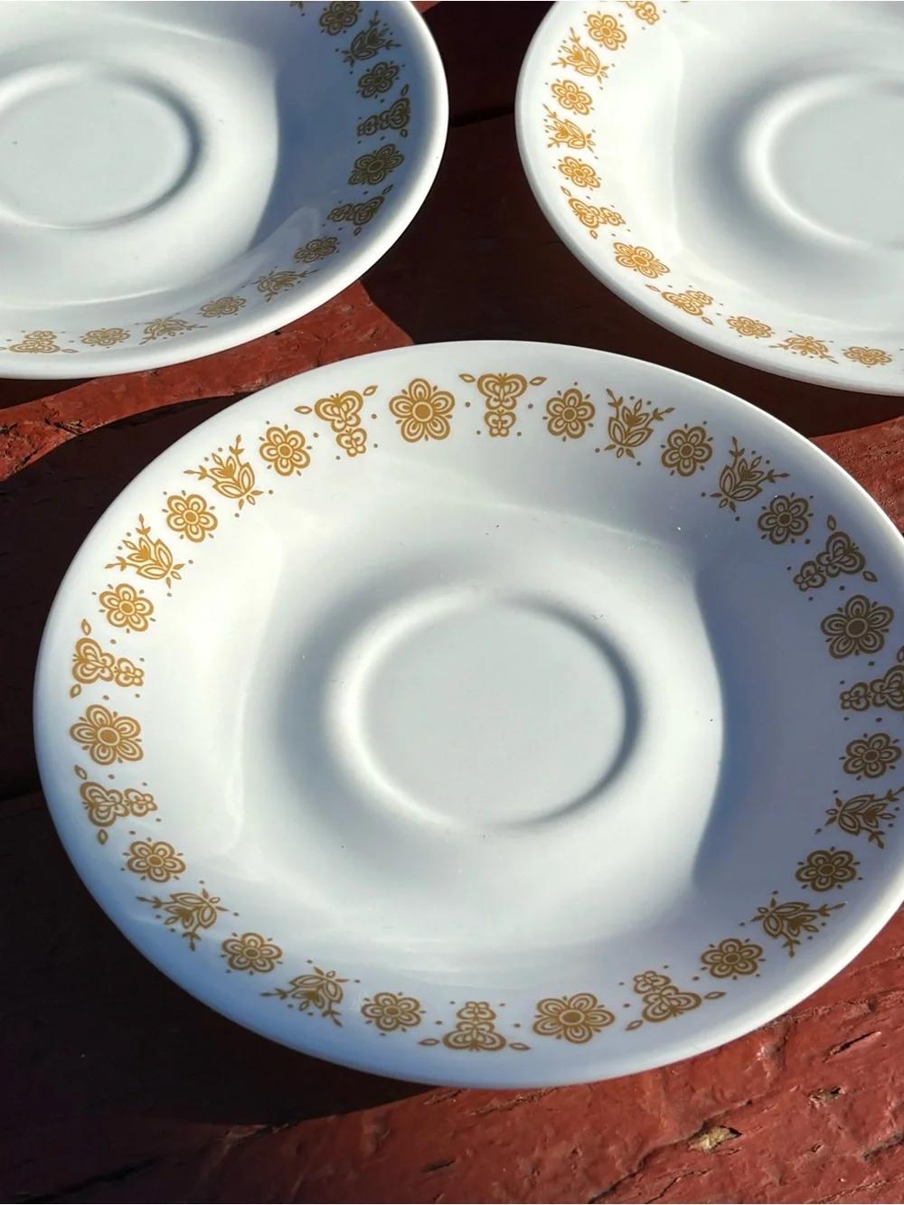 Corelle Ware Vintage  Gold Butterfly Pattern Set Of Three Saucers